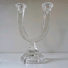 Large Vintage German Nachtmann Heavy Crystal Glass 2 Arm Candle Holder (H23.5cm)