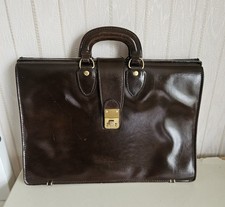 Vintage Dark Brown Leather Gladstone Bag with Combination Lock