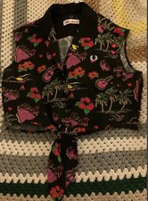 Amy Winehouse Fred Perry Tropical Print Button Up Tie Waist Blouse Size 10