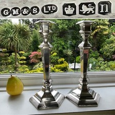 👀PAIR 12” GEORGIAN STYLE CANDLESTICKS STERLING SILVER GM&S LTD C1930 HEXAGONAL