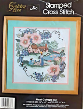 Golden Bee DMC Stamped Cross Stitch Kit  Heart Cottage 20369  14" x 14" -Started