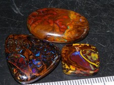 3 Nice Cut/Polsihed Koroit Opal Cabs/Freeforms 58.73cts Patterns Blue/Green Fire