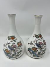 Wedgwood Bud Vase Pair Kutani Crane Single Stem Gold Trim Vintage Decorative