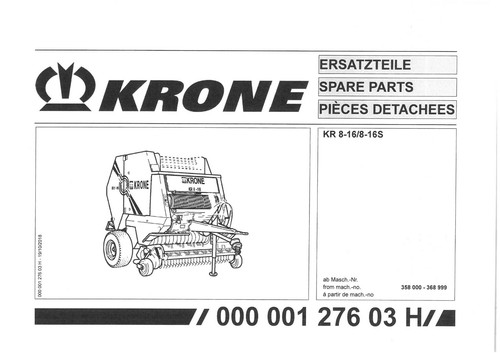 Krone round baler kr8 - baler, kr8-16/8-16s