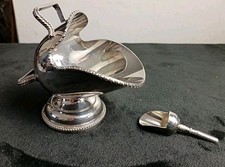 Vintage EPNS Silver Plated Engraved Helmet SUGAR SCUTTLE .Made England + SCOOP