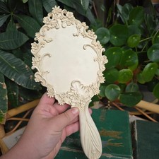Vintage hand held mirror beige