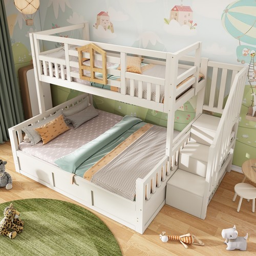 White wooden bunk bed - bunk, w/
