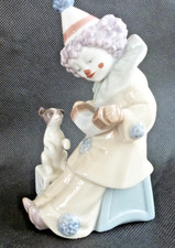 Lladro Clown Figurine Pierrot With Concertina Puppy And Ball 1990s