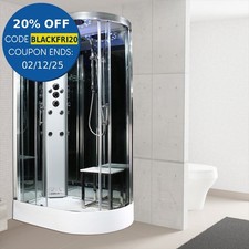 Insignia Steam Shower Cabin 1200x800mm LH Quadrant Body Jets Platinum Chrome