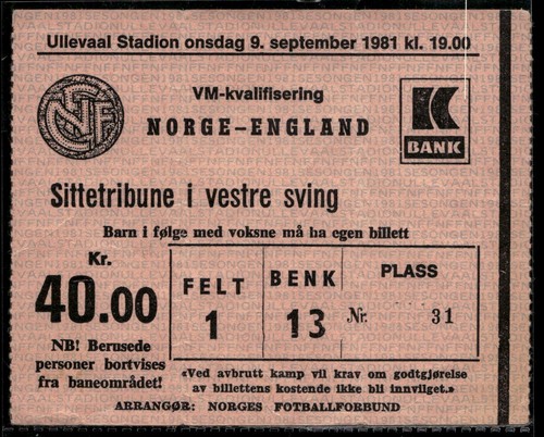 Ticket 1981 norway vs - ,