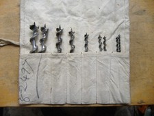 9 VINTAGE MARPLES WOOD DRILL BITS FOR USE WITH HAND BRACE IN ROLL