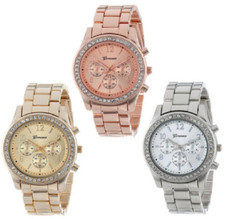 Rose Gold Silver Cubic Zircon Metal Strap Analog Quartz Women Ladies Girls Watch