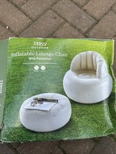 Tesco Inflatable Grey Lounger Chair and Footstool - BNIB - Indoor/Outdoor