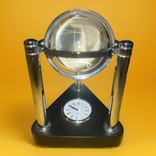 Desktop Quartz Clock with Rotating Globe World Glass Etched Frosted & Clear ✅