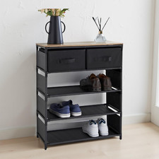 3 Tier Shoes Rack Storage Unit with 2 Drawers and Wooden Table Top