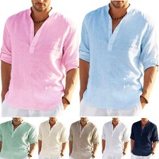 Mens Solid Linen Beach Shirts