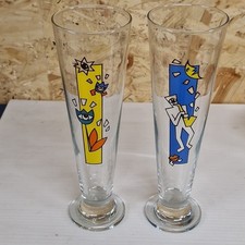 Art Deco Beer Glass Tall Champagne Vintage X2 