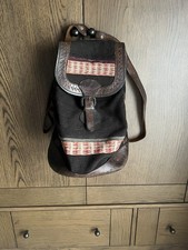 Vintage Brown Leather Canvas Bohemian Hippie Festival Rucksack Backpack Bag