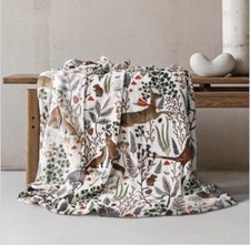 NEW DECORATIVE FOREST WOODLAND THROW FLEECE BLANKET BADGER WARM COZY THROW. 