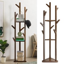 COAT STAND GARMENT RACK WOODEN COAT JACKET UMBRELLA HANGER STANDING 8 HOOKS RACK