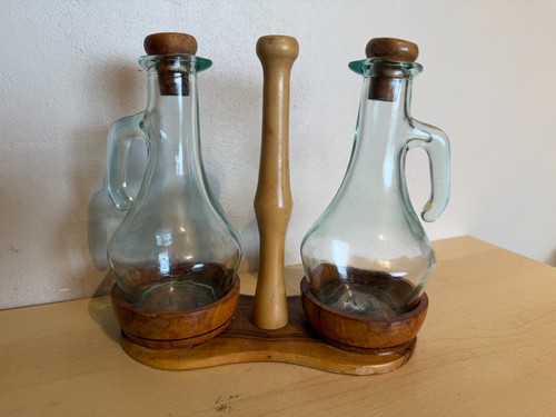 Vintage glass wood cruet - vintage,