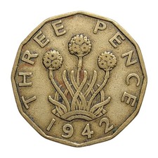1942 United Kingdom 3 Pence – George VI – Nickel Brass – 12-Sided Coin Z2797