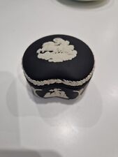 Wedgwood Jasperware Black Kidney Shaped Trinket Box Lidded Box 7.5cm X 5cm X 6.5