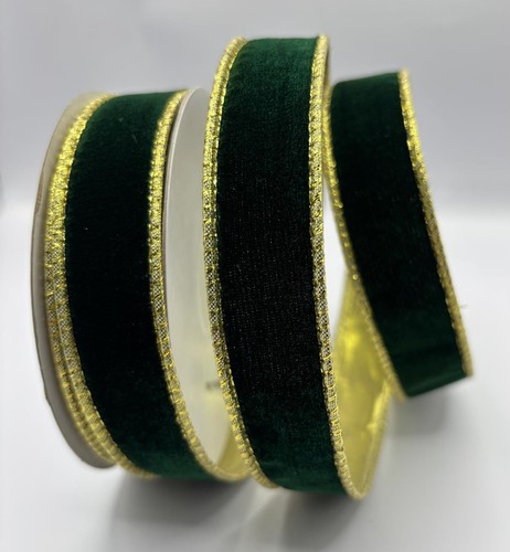 25mm wired forest green velvet - green,