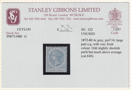 Ceylon sg122 1872 grey mtd - ceylon,