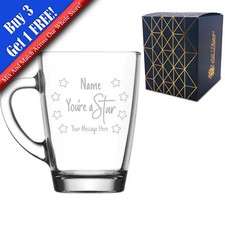 Personalised Engraved Glass Coffee Hot Drinks Tea Mug with You're A Star Design