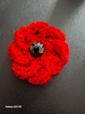    Hand knitted  Red Glitter Poppy  Brooch
