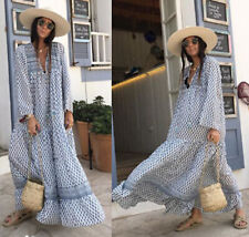 ZARA White Blue Paisley Print Maxi Kaftan Dress size M 12 40 Summer Beach Boho