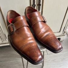 Jeffrey West Flashman Brown Leather Monk Strap Classic Dress Smart Shoes UK7.5