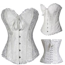 Women Gothic Lace up Boned Overbust Bustier Brocade Basque Corset Lingerie 6-24