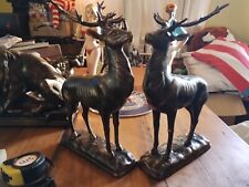 Two Stag Buck Deer Statue's Sculpture Figure Fireplace Ornament Cast Iron