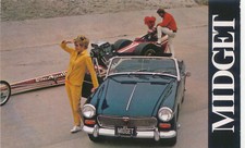 MG Midget (plus drag racer) US issued dealer postcard