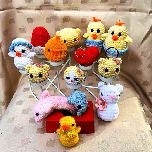 Hand crocheted toy keyrings - crocheted,