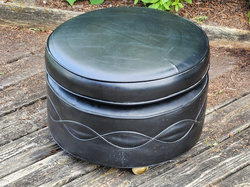 Black vinyl round footstool - vinyl,