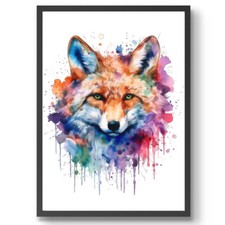 Fox Watercolour Print A4 - A3 Colourful Picture Animal Woodland Splash Gift Art