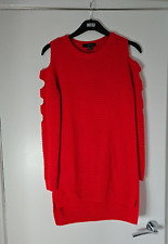 Red Oversized Long Ribbed Knit Jumper Top Size 6 Cut Out Sleeves Primark 