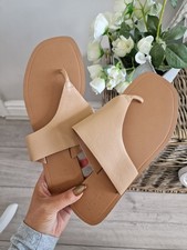 ASOS Design Beige Wide Fit Folly Leather Toe Sandals Size UK 5