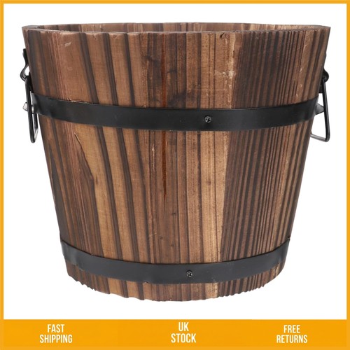 Rustic wooden barrel planter - barrel,