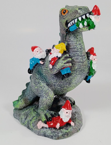 Dinosaur eating gnomes garden - dinosaur,