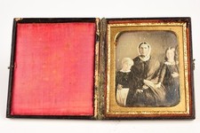 Daguerreotype of Woman & 2 Children in 1/6 Plate Wood Composite Union Case V26