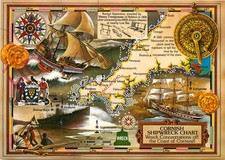 Picture Postcard_ Cornwall, Cornish Shipwreck Chart, Map [Mk]