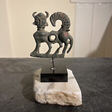 Ancient Luristan Bronze Horse Buckle Circa 1200 - 800 BC On Wooden Plinth