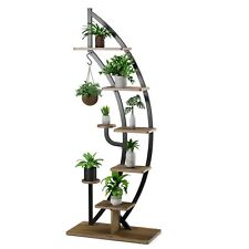 8-Tier Tall Wooden Plant Stand Rack Curved Half Moon Shape Ladder Planter Shelf