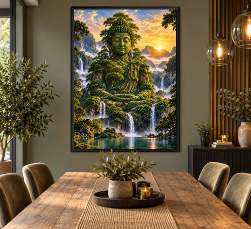 Buddha nature waterfall sunset - buddha,