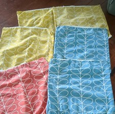 Orla Kiely linear Stem hand made Cushion Covers x 6  ocre / blue / orange vgc