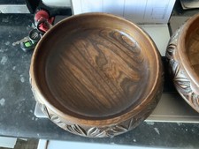 VINTAGE TURNED CARVED WOOD WOODEN SHALLOW FRUIT BOWLS ~ SHABBY CHIC